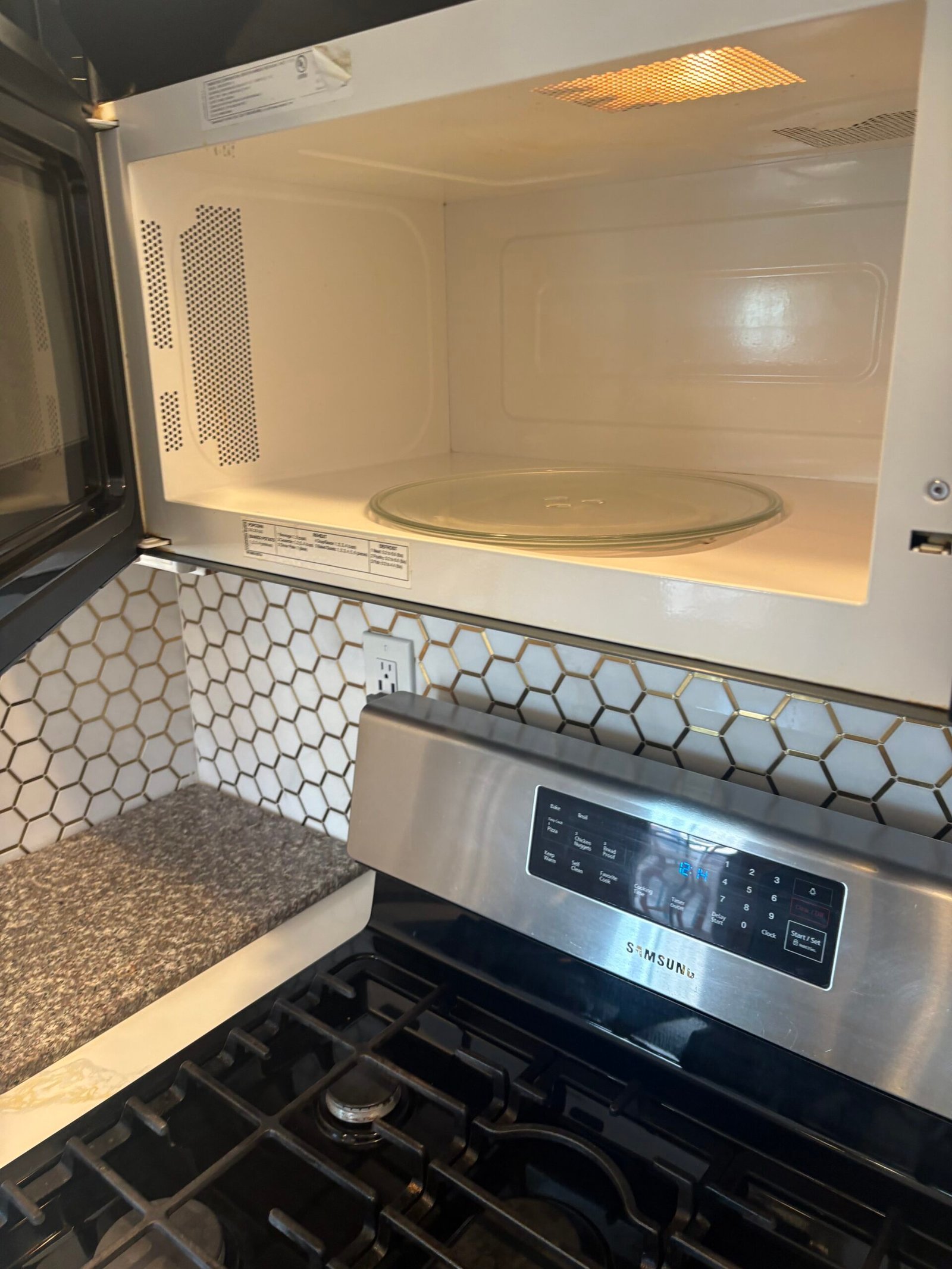 Clean kitchen counters and cabinets after a professional cleaning