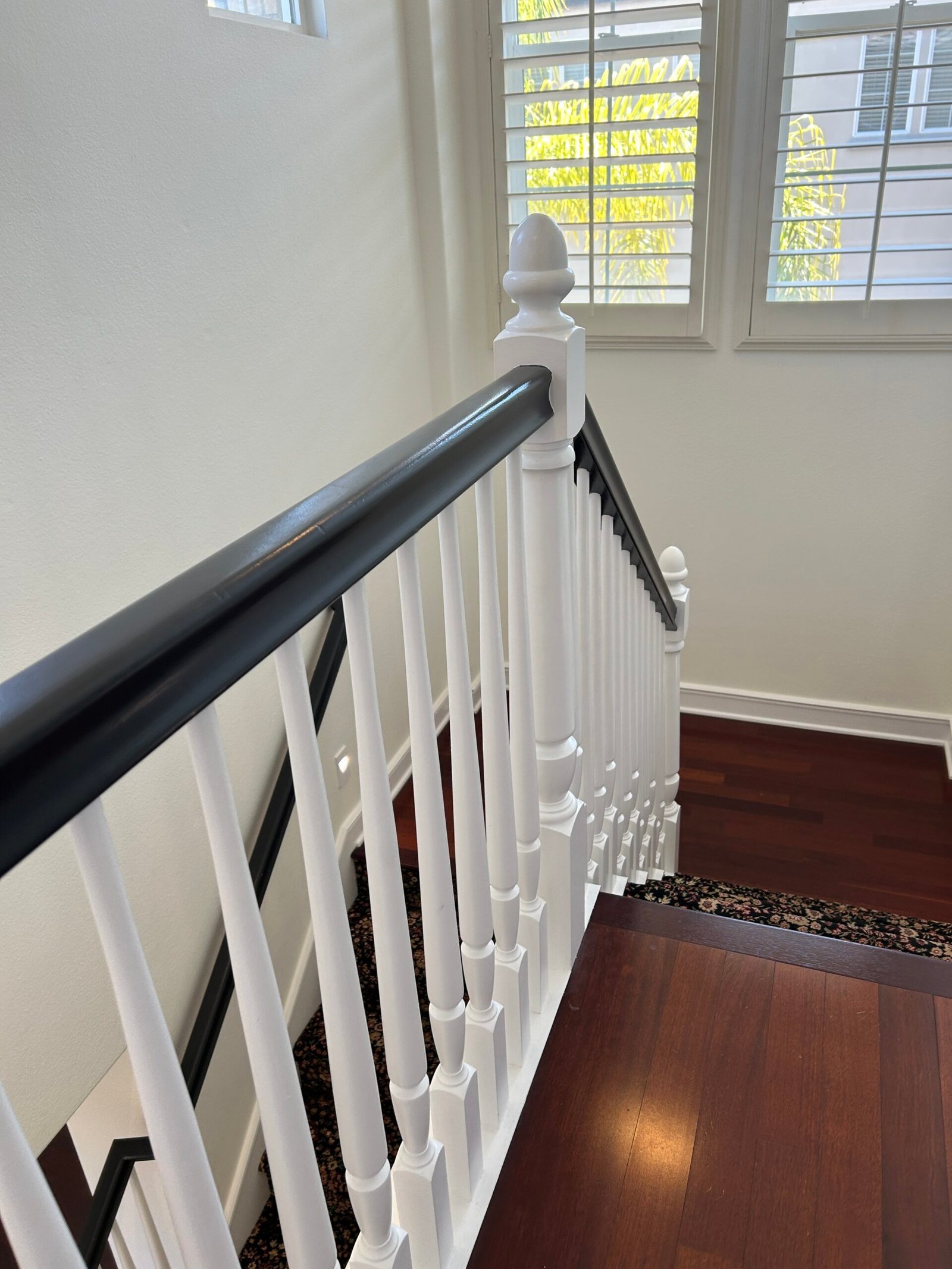 Clean staircase railing detail work