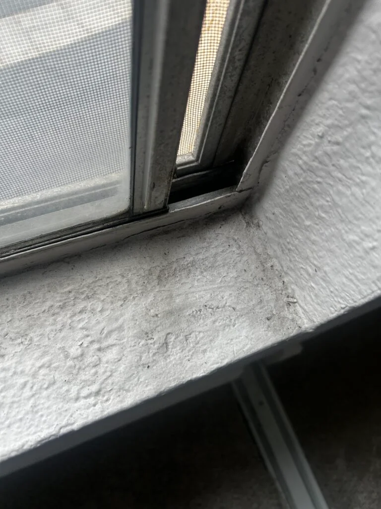 Detail cleaning of a dusty window screen track and corner