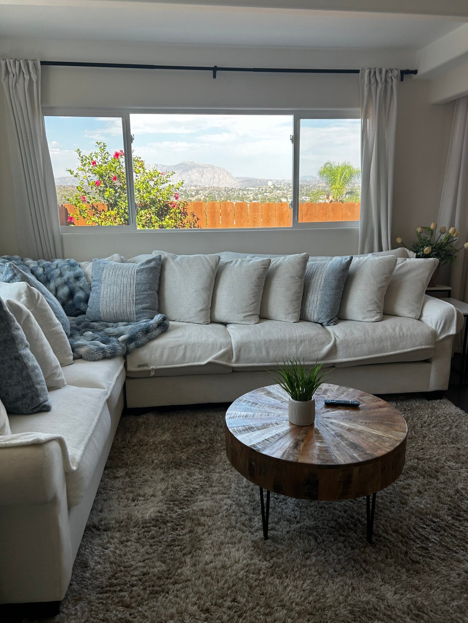 Bright living room with mountain view maintained through Suddenly Clean's recurring cleaning service